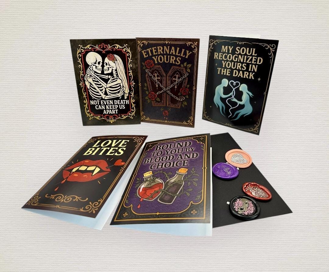 Gothic Horror Valentines/Romantic Cards with Wax seal and Black Envelope