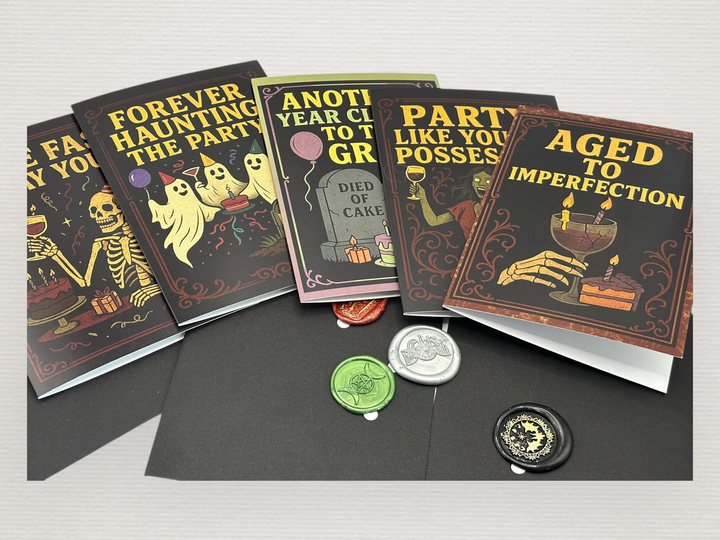Gothic Horror Birthday Cards with Wax Seal & Black Envelope