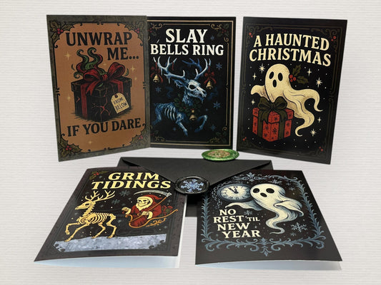 Gothic Horror Christmas Cards with Wax seal and Black Envelope